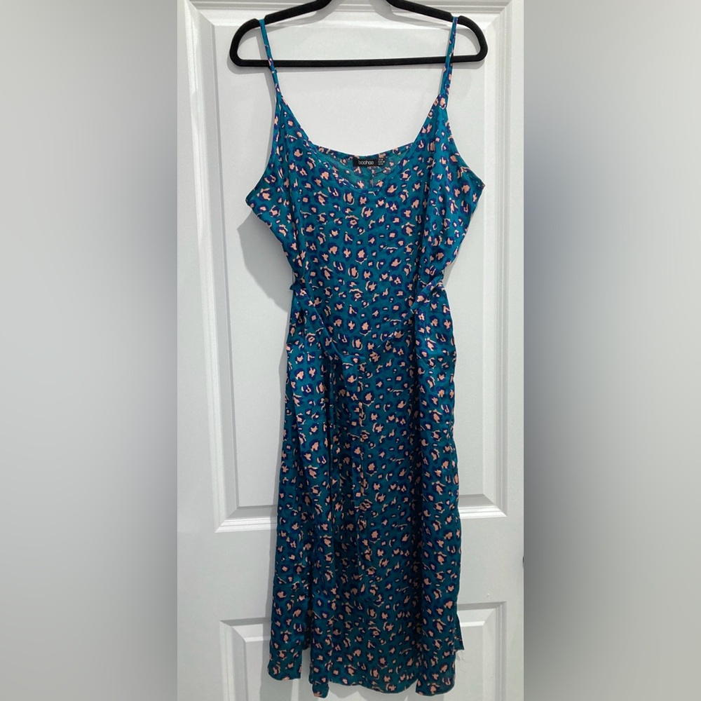 Boohoo Teal Leopard Slip Dress